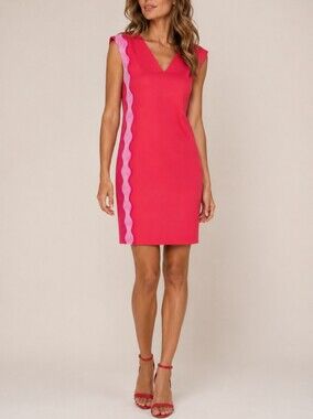 NEW Trina Turk Red Enjoyable Ace Pink Stripe Mini Dress 10